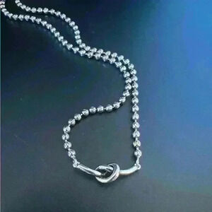 Chunky Knot Necklace - Silver Layering Y2k Jewelry - Ball Chain Necklace